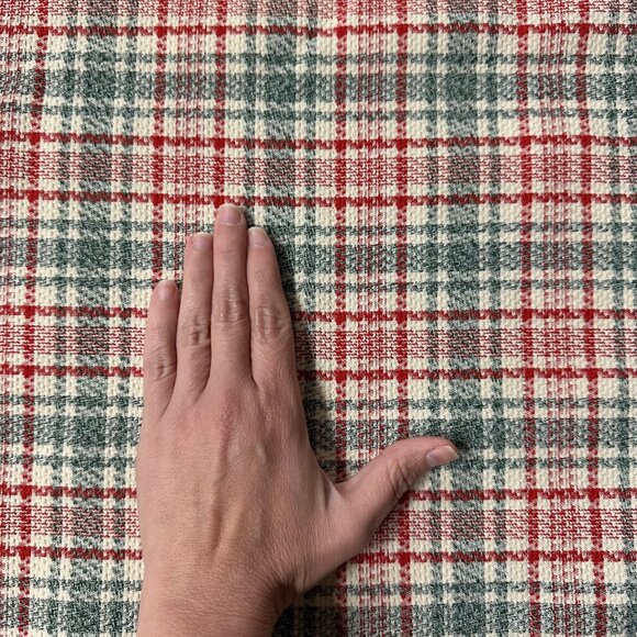 Vintage Blanket Tablecloth Handmade 1960s Green Red Plaid Polyester Christmas - Picture 4 of 6